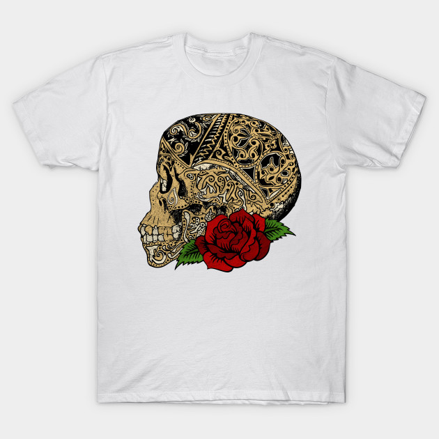 Vintage Skull Ornaments Rose T-Shirt-TOZ